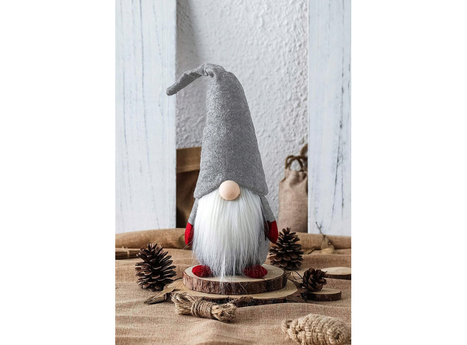 Vianočný škriatok s fúzmi 40 cm - šedý