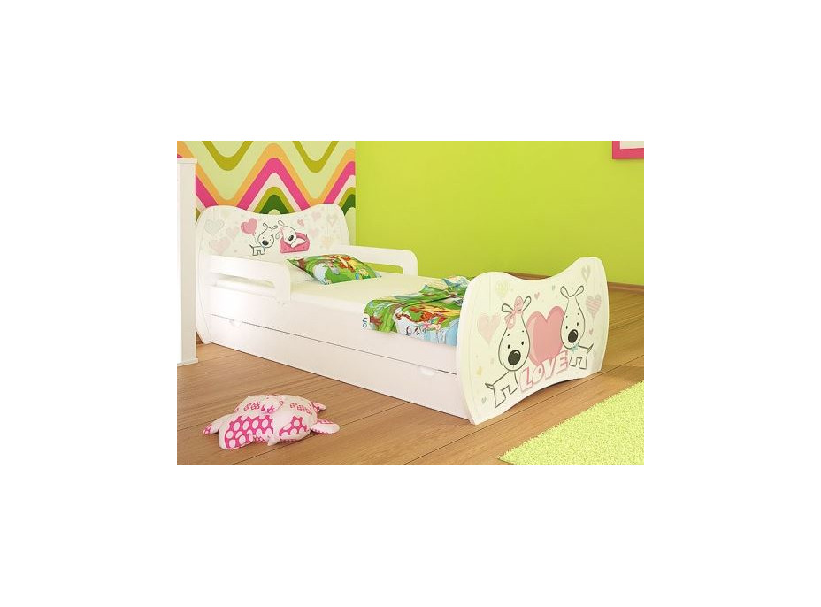 Detská posteľ so zásuvkou 160x80cm zamilovaný Psíci + matrace ZADARMO!