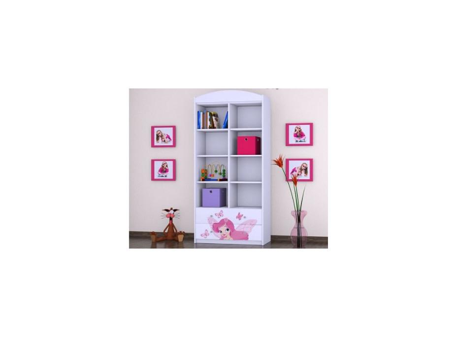 Detský úložný regál VÍLA A MOTÝLCI - TYP 10 - VYSOKÝ - ružový