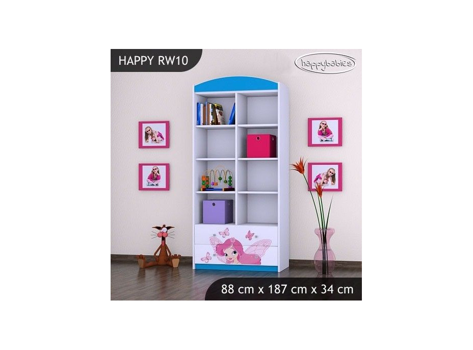 Detský úložný regál VÍLA A MOTÝLCI - TYP 10 - VYSOKÝ - ružový