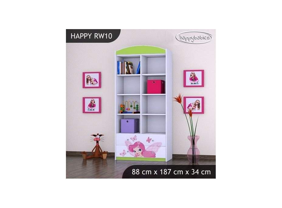 Detský úložný regál VÍLA A MOTÝLCI - TYP 10 - VYSOKÝ - ružový