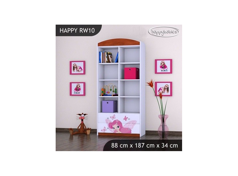Detský úložný regál VÍLA A MOTÝLCI - TYP 10 - VYSOKÝ - ružový