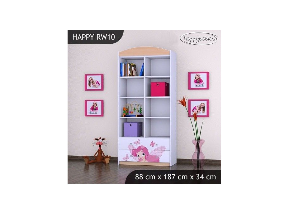 Detský úložný regál VÍLA A MOTÝLCI - TYP 10 - VYSOKÝ - ružový