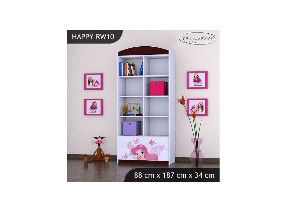 Detský úložný regál VÍLA A MOTÝLCI - TYP 10 - VYSOKÝ - ružový