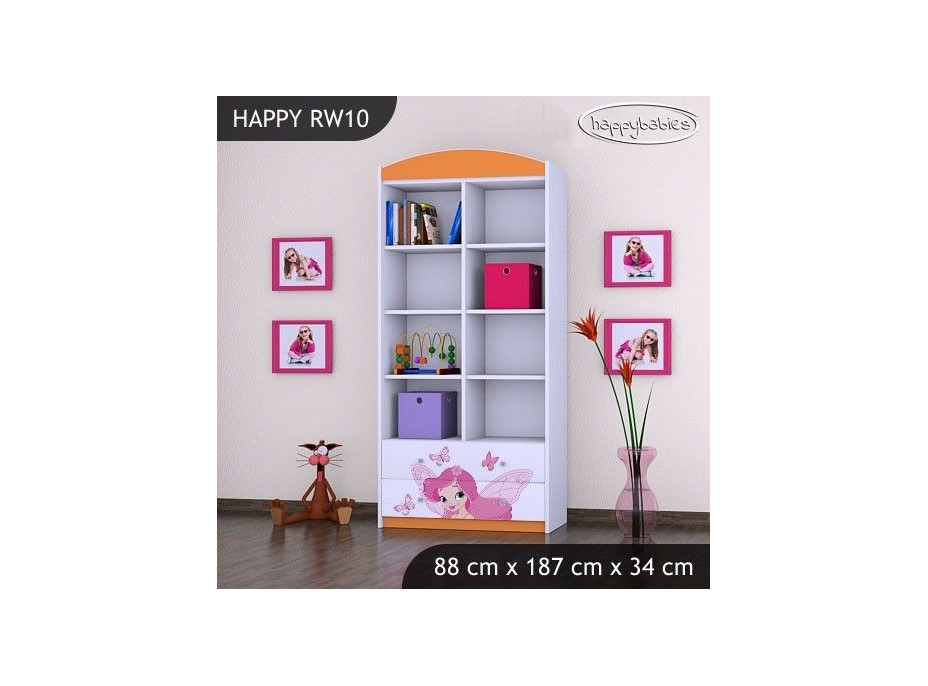 Detský úložný regál VÍLA A MOTÝLCI - TYP 10 - VYSOKÝ - ružový