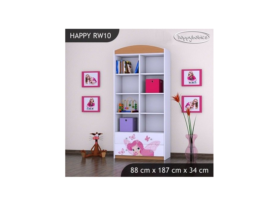 Detský úložný regál VÍLA A MOTÝLCI - TYP 10 - VYSOKÝ - ružový