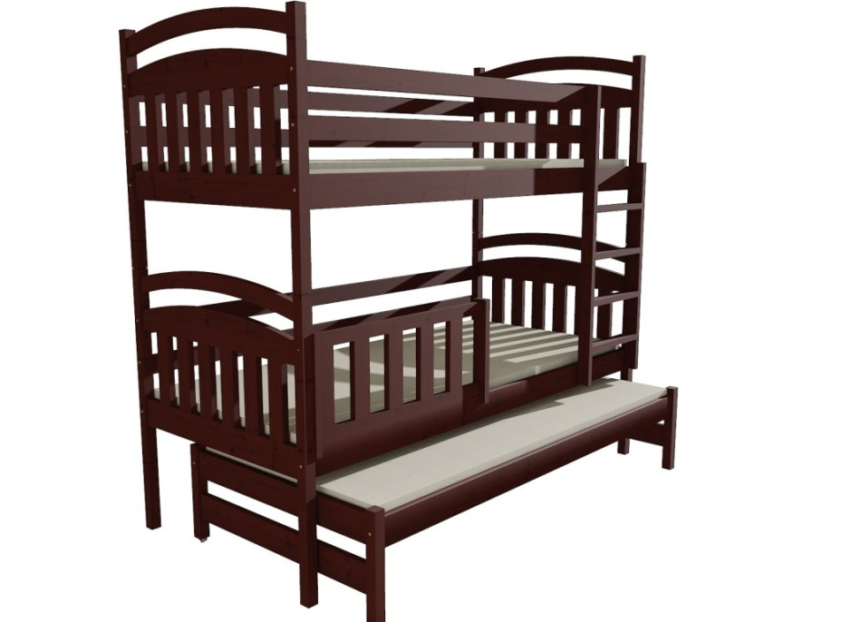 Detská poschodová posteľ s prístelkou z MASÍVU 200x90cm SO ŠUPLIKMI - PPV001- ružová - 80 cm medzi lôžkami