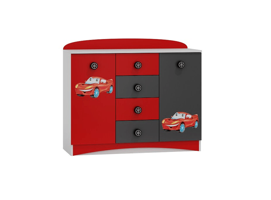 Komoda SUPERCAR - TYP B - zelená/biela/grafitová