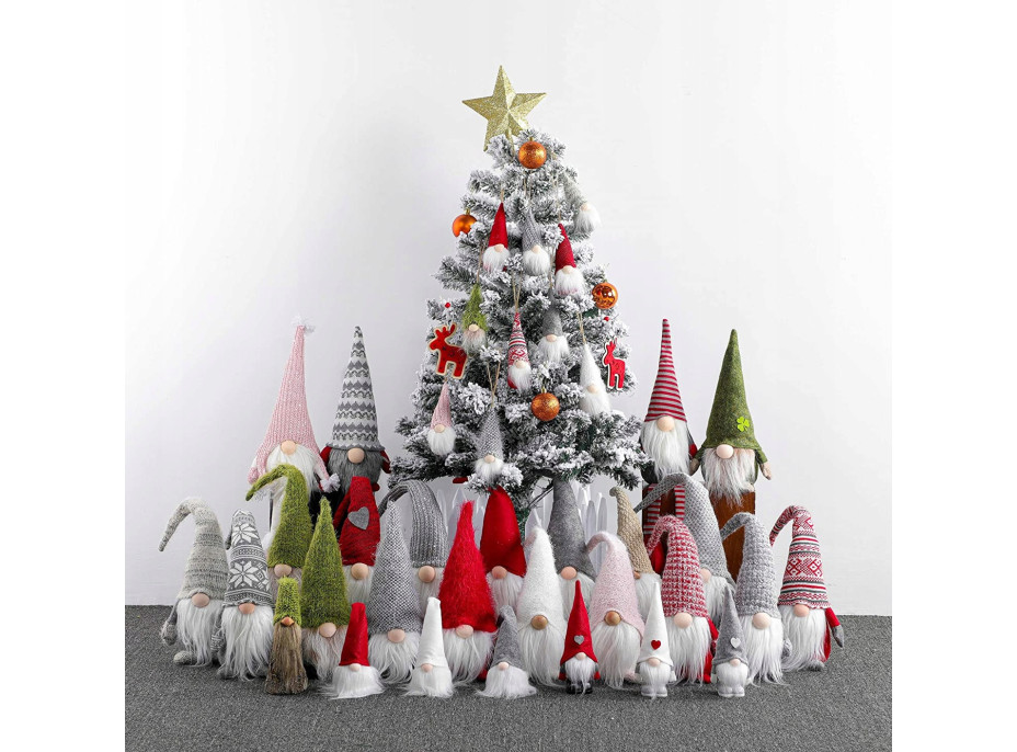Vianočný škriatok 30 cm - šedo/červený s brmbolcami