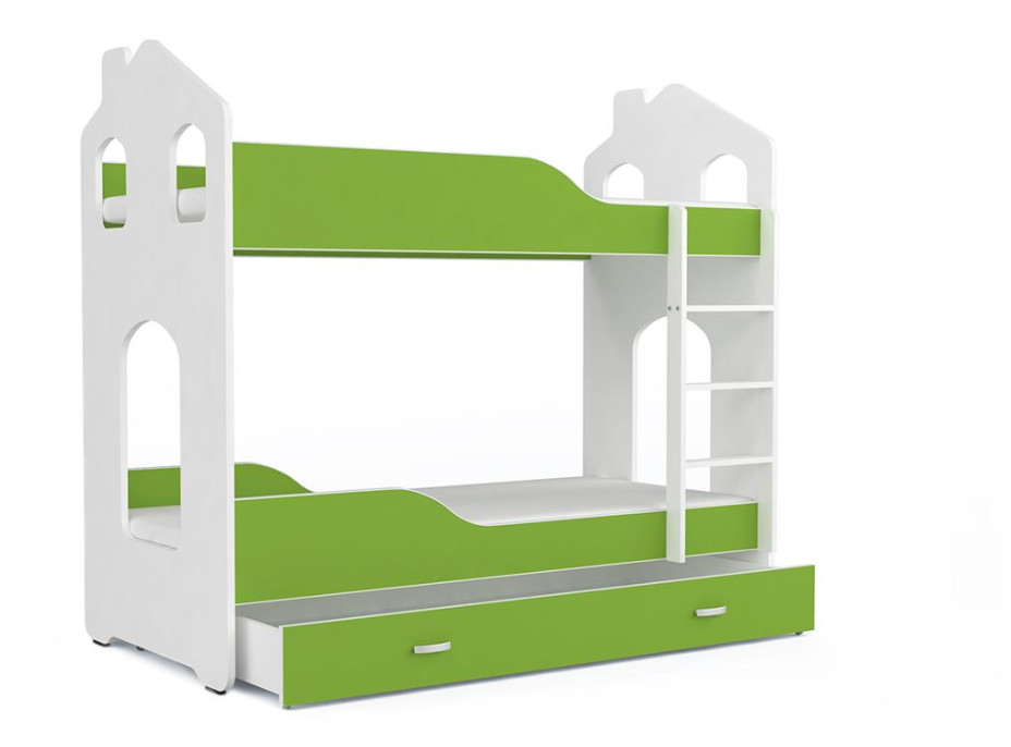 Detská domčeková posteľ so šuplíkom Dominik ZELENÁ - 160x80 cm + 2 ks matrace ZADARMO