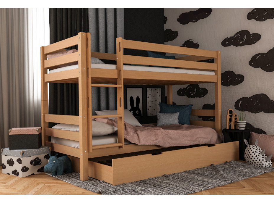 Detská poschodová posteľ z MASÍVU BUK - MARK 200x90cm - prírodná