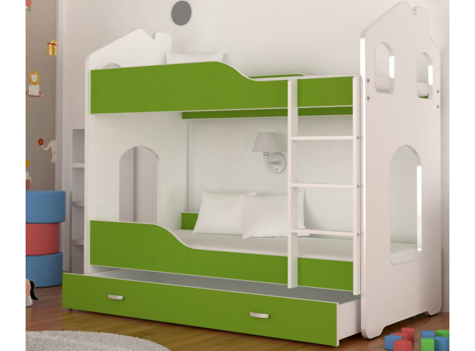 Detská domčeková posteľ so šuplíkom Dominik ZELENÁ - 160x80 cm + 2 ks matrace ZADARMO