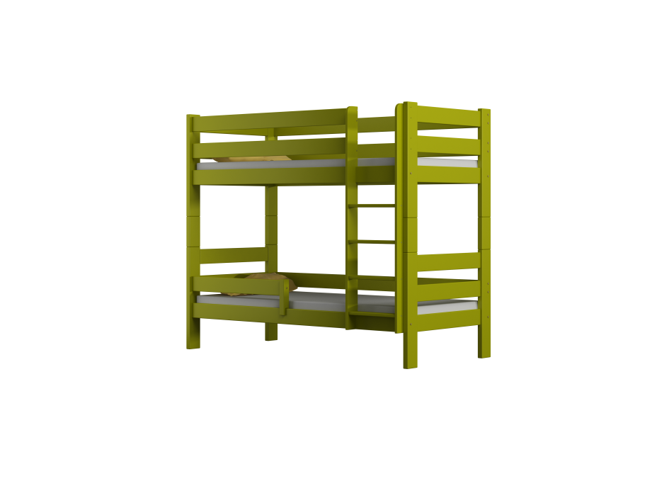 Detská poschodová posteľ z masívu GABI - 160x80 cm - biela so zelenými šuplíkmi + MATRACE