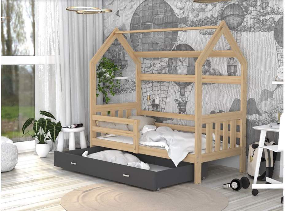 Detská domčeková posteľ DOMEK P - 160x80 cm - borovica