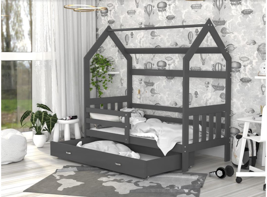 Detská domčeková posteľ DOMEK P - 190x80 cm - šedá
