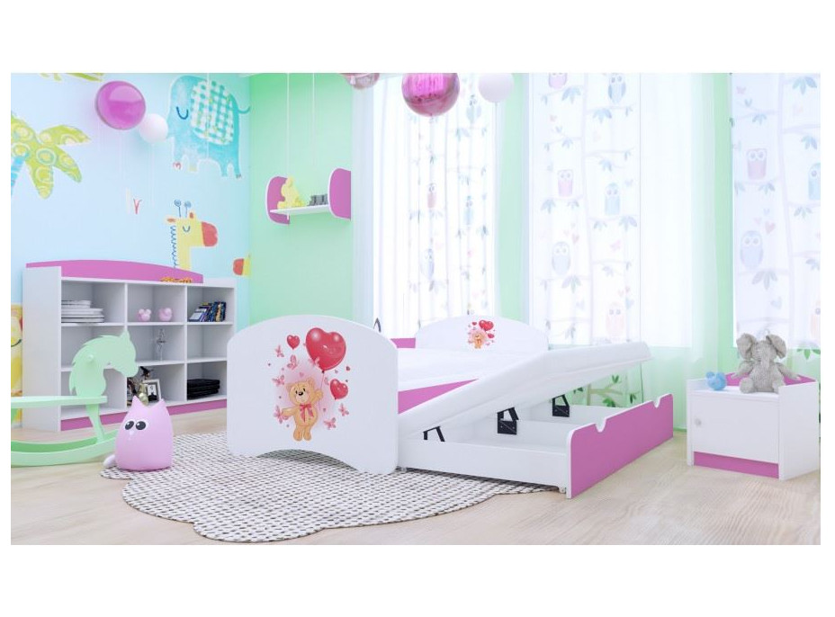 Detská posteľ pre DVOCH (s výsuvným lôžkom) 180x90 cm - MACKO S BALÓNKY