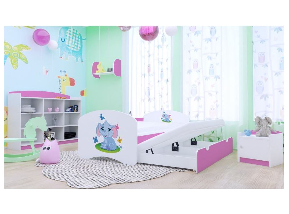 Detská posteľ pre DVA (s výsuvným lôžkom) 180x90 cm - SLON A MOTÝLCI