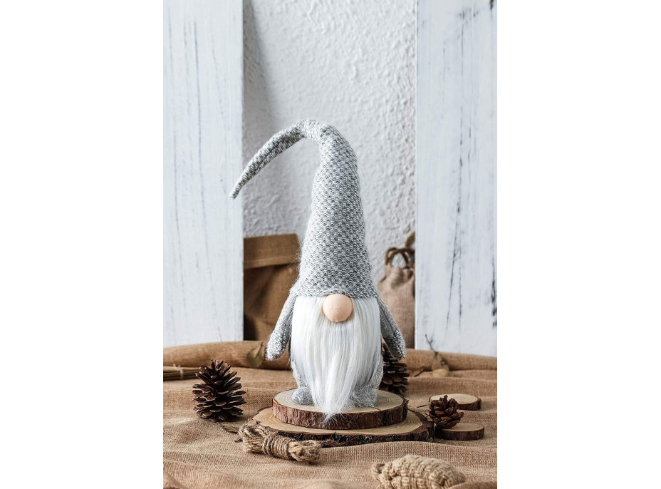 Vianočný škriatok 50 cm - šedý s pletenou čiapkou