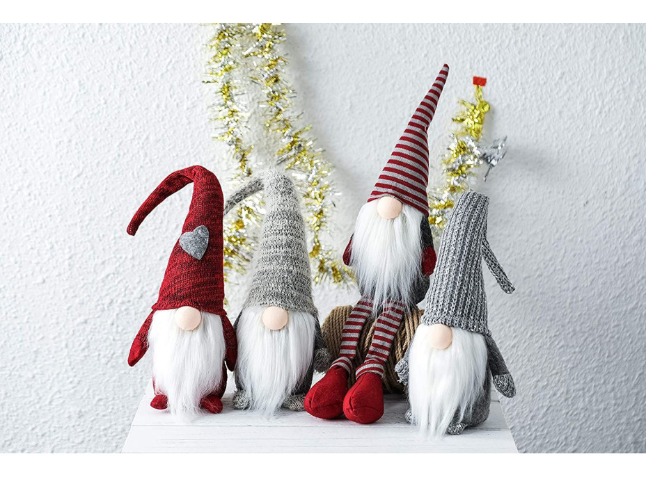 Vianočný škriatok 50 cm - šedý s pletenou čiapkou