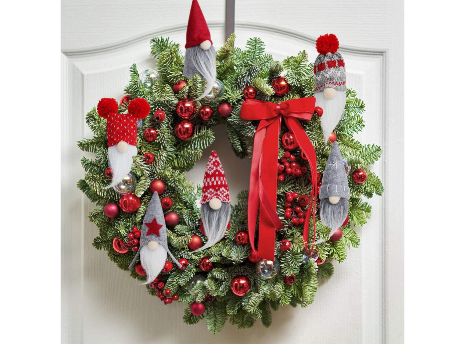 Vianočná závesná ozdoba na stromček - škriatok - 16 cm - šedý s červenou hviezdou