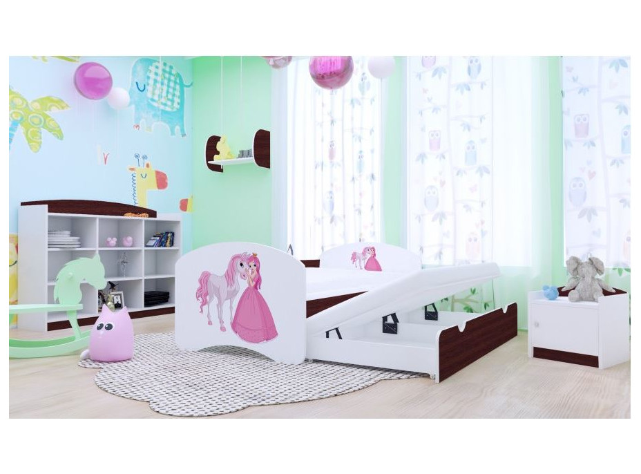 Detská posteľ pre DVOCH (s výsuvným lôžkom) 180x90 cm - PRINCEZNA A KONÍK