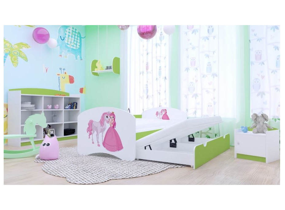 Detská posteľ pre DVA (s výsuvným lôžkom) 180x90 cm - PRINCEZNA A KONÍK