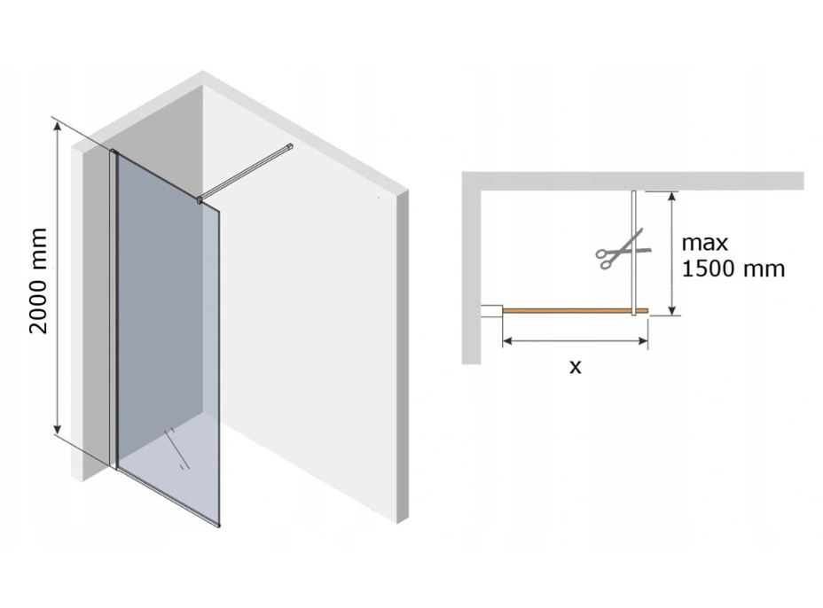 Variabilná sprchová zástena MAXMAX KIOTO 110x200 cm, 8 mm - číre/mat VZOR 1