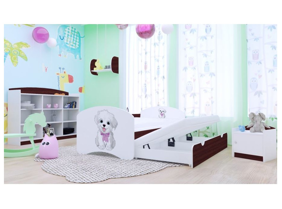 Detská posteľ pre DVOCH (s výsuvným lôžkom) 180x90 cm - VESELÝ PSÍK