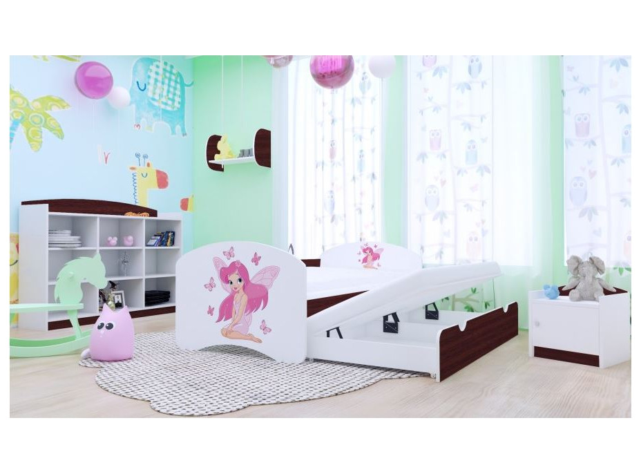 Detská posteľ pre DVA (s výsuvným lôžkom) 180x90 cm - VÍLA A MOTÝLCI