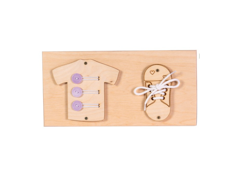 Interaktívna detská tabuľa - gombíky a šnurovanie šnúrok - fialová