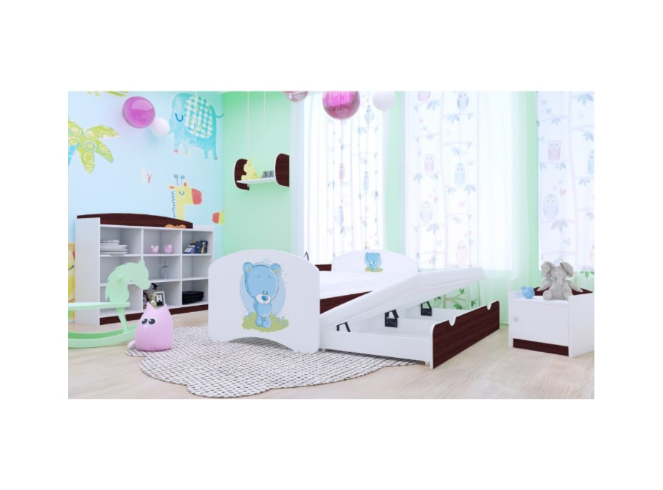 Detská posteľ pre DVOCH (s výsuvným lôžkom) 160x80 cm - MODRÝ MACKO