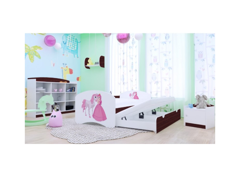 Detská posteľ pre DVOCH (s výsuvným lôžkom) 160x80 cm - PRINCEZNA A KONÍK