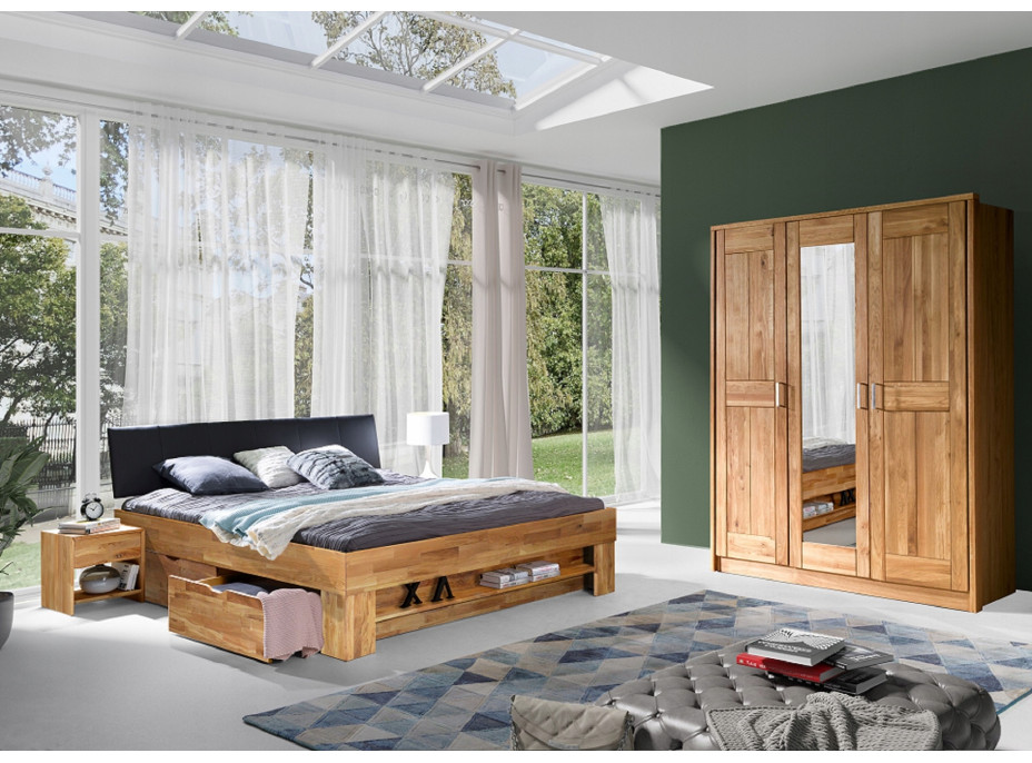 Šatníková skriňa z masívu dub FRED - 3-dverová so zrkadlom