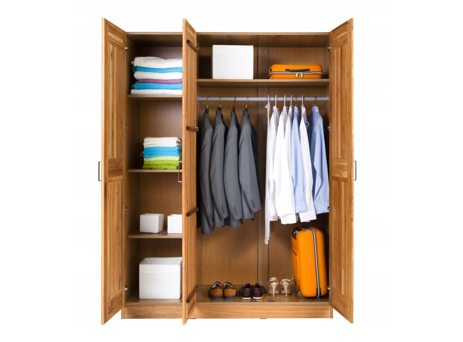 Šatníková skriňa z masívu dub FRED - 3-dverová so zrkadlom