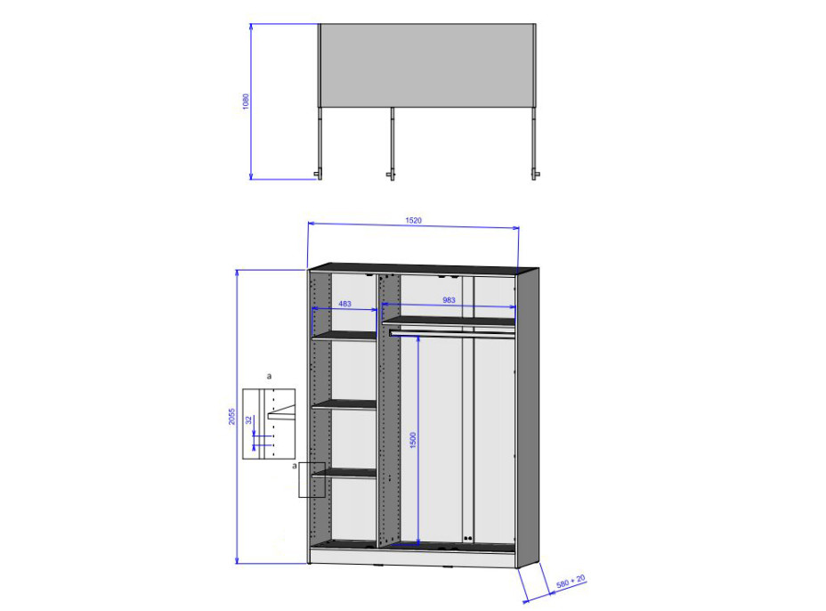 Šatníková skriňa z masívu dub FRED - 3-dverová so zrkadlom