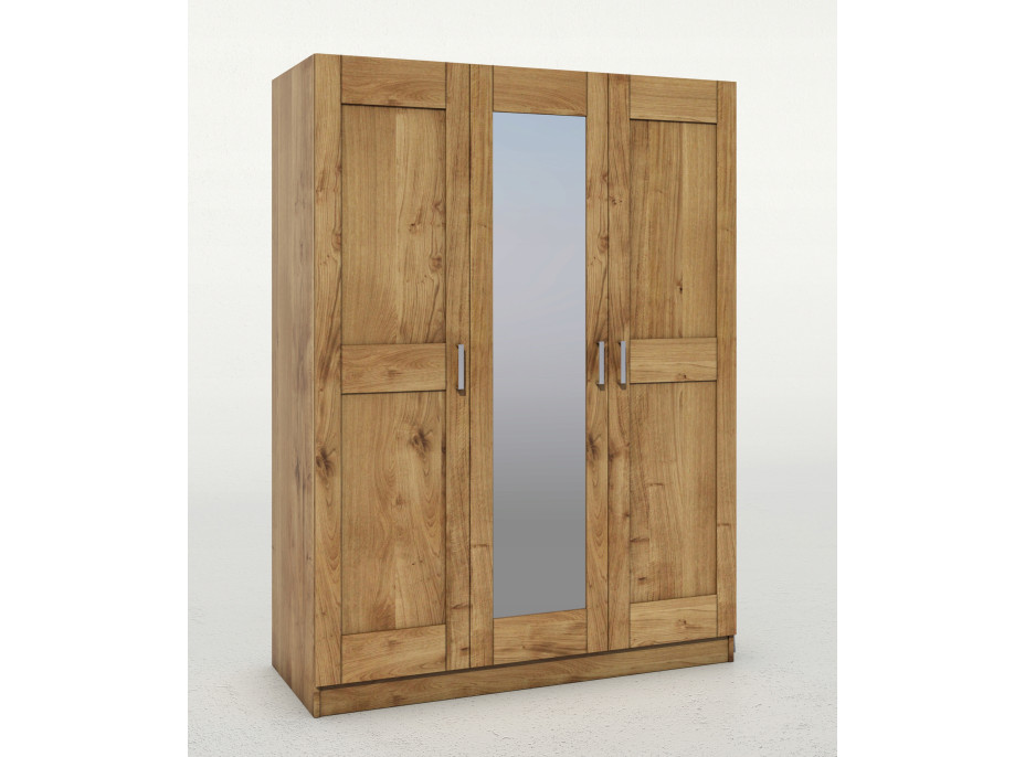 Šatníková skriňa z masívu dub FRED - 3-dverová so zrkadlom