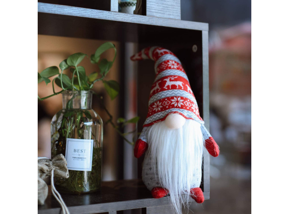 Vianočný škriatok 49 cm - škandinávsky so sobmi - červený