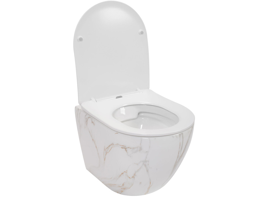 Závesné WC MAXMAX Rea CARLOS RIMLESS AIAX - svetlo béžové - imitácia kameňa + Duroplast sedátko flat