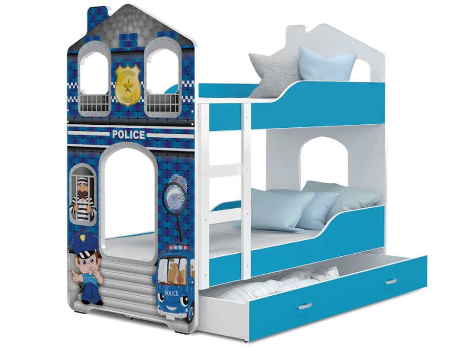 Detská Domčekové poschodová posteľ Dominik Y - 190x80 cm - POLÍCIA