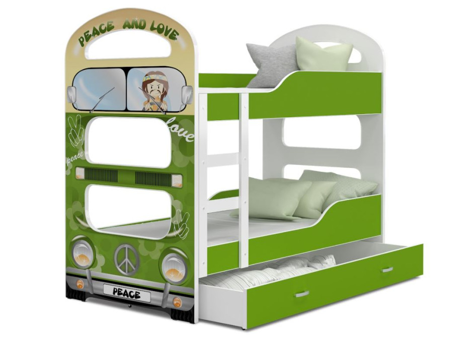 Detská poschodová posteľ Dominik Q - 160x80 cm - hippies