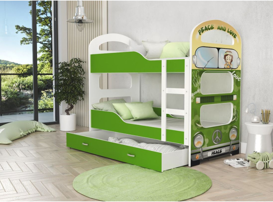 Detská poschodová posteľ Dominik Q - 190x80 cm - hippies