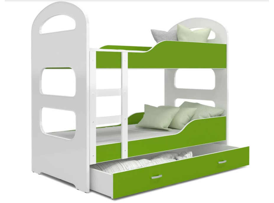 Detská poschodová posteľ Dominik so zásuvkou ZELENÁ - 190x80 cm