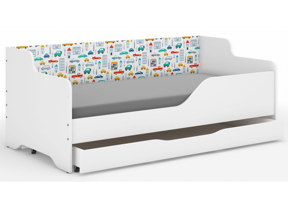 Detská posteľ LOLA - AUTÍČKA 160x80 cm - grafika na bočnici