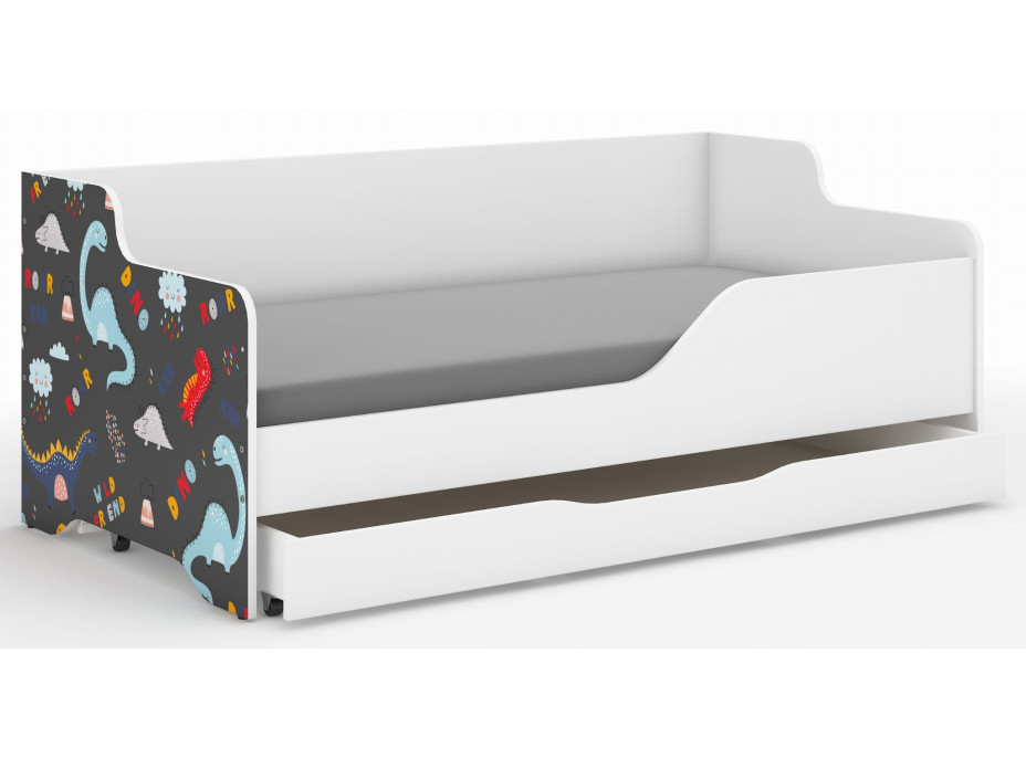 Detská posteľ LOLA - DINOSAURI 160x80 cm - grafika na čelách