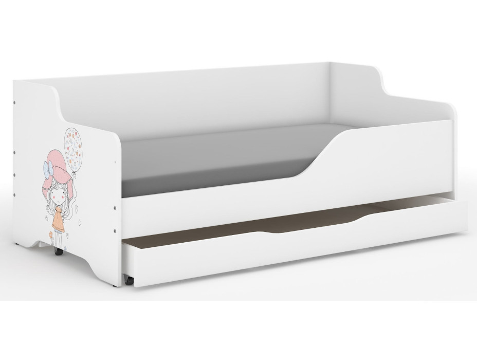 Detská posteľ LOLA - DIEVČA S BALÓNKOM 160x80 cm - grafika na čelách