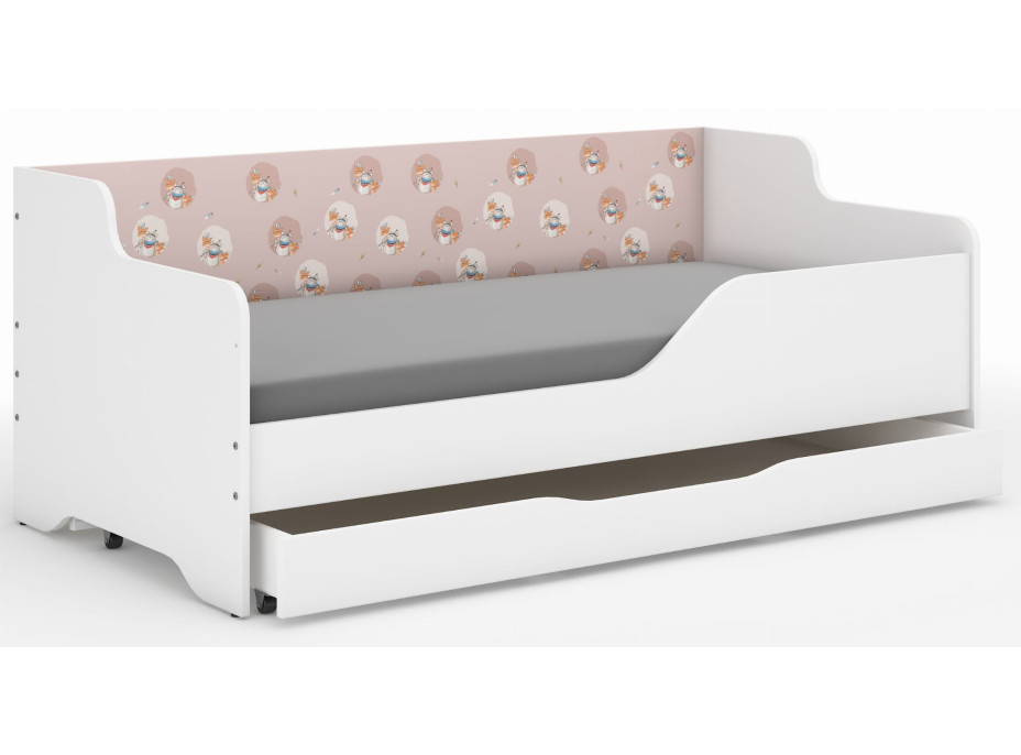 Detská posteľ LOLA - MACKO A LIŠIAK 160x80 cm - grafika na bočnici