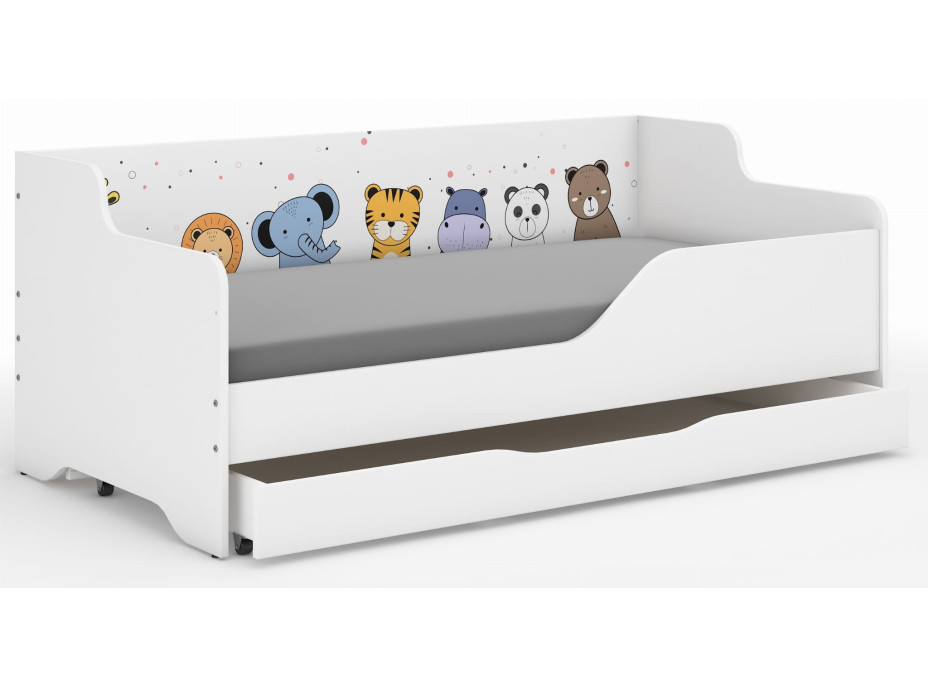 Detská posteľ LOLA - MINI ZOO 160x80 cm - grafika na bočnici
