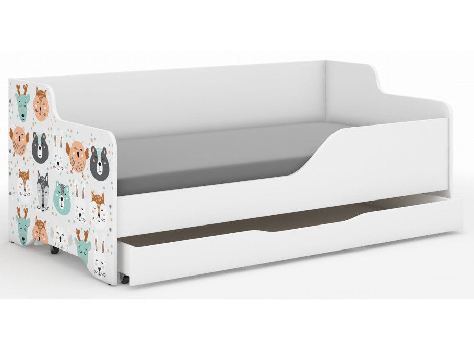 Detská posteľ LOLA - SPIACE ZVIERATKA 160x80 cm - grafika na čelách