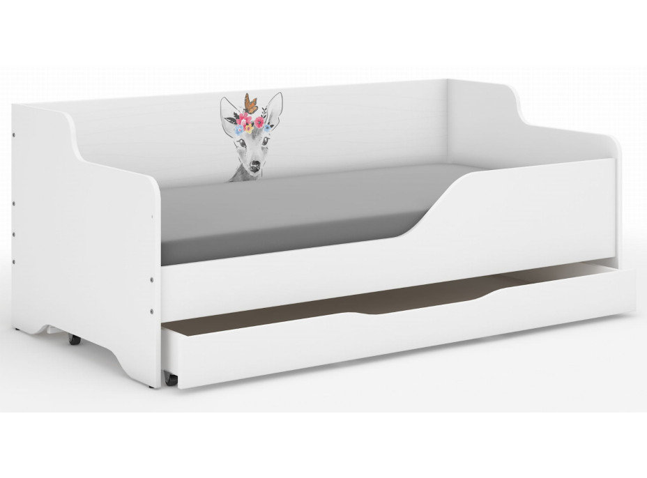 Detská posteľ LOLA - SRNKA S MOTÝLIKOM 160x80 cm - grafika na bočnici