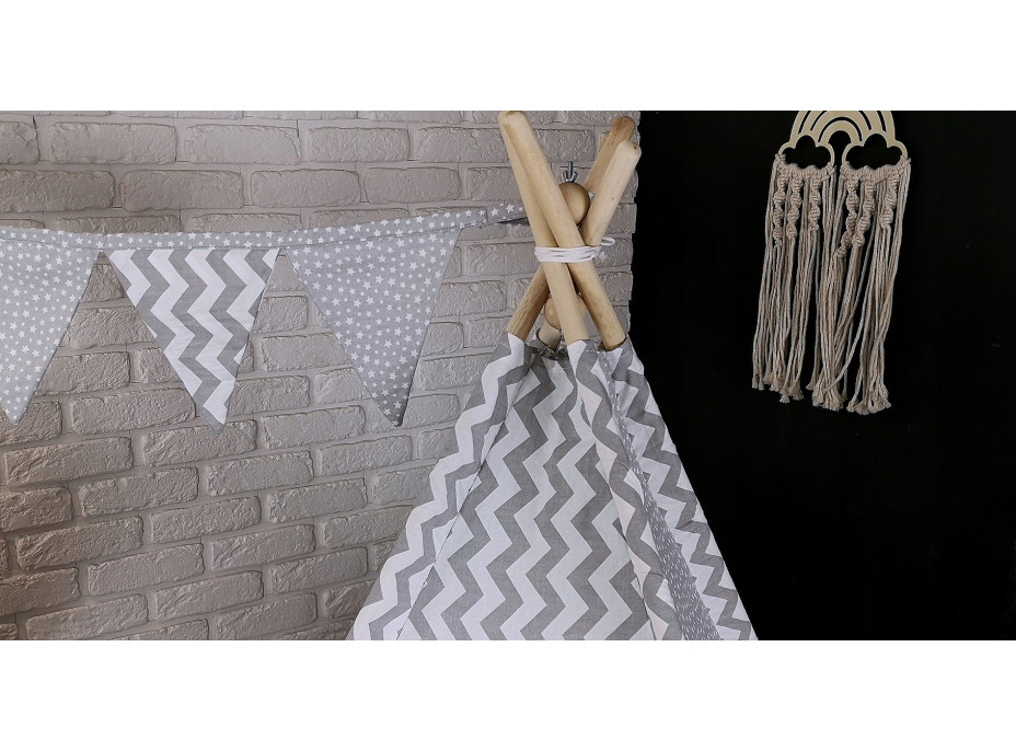 Detský stan TEEPEE (TÝPIE) STARS s doplnkami - cik-cak/sivý